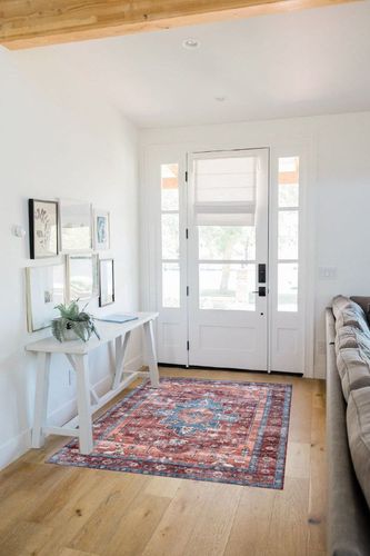 nuLOOM Zena Medallion Machine Washable Area Rug, 4x6, Rust in White Scandinavian Entryway