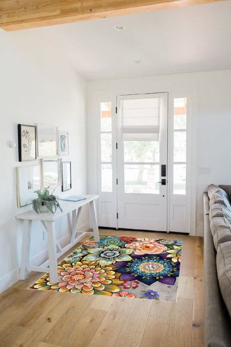 Modern Floral Flower Area Rugs 4x6 for Bedroom Living Room Colorful Vintage Boho Large Entryway Throw Rug Non-Slip Machine Washable Floor Carpet for Home Decor (4’X 6’, Floral) in White Scandinavian Entryway