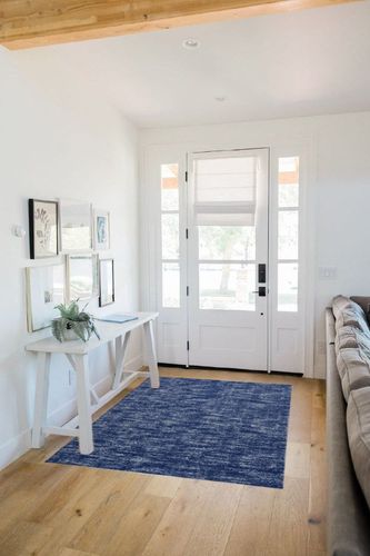 RUGSREAL Solid Machine Washable Area Rug Soft Low-Pile Modern Contemporary Area Rug Non-Slip Throw Indoor Carpet for Living Room Bedroom Kids Room, 4' x 6' Blue in White Scandinavian Entryway