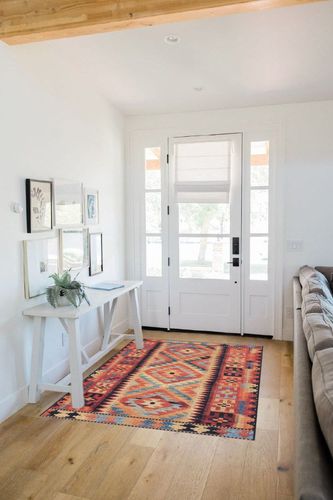 Unique Loom Outdoor Tribal Collection Area Rug - Tortuguero (4' x 6' Rectangle, Multi/Blue) in White Scandinavian Entryway