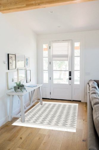 Rugs USA x Arvin Olano Fractal Diamond Wool Area Rug, 4' x 6', Grey in White Scandinavian Entryway