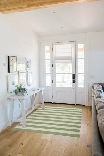 Eyely BMS203D-4 Santa Monica Negril Two-Tone Wide Stripe Indoor/Outdoor Area Rug Modern;Coastal;Rustic, Bedroom, Kitchen, Backyard, Patio, Easy-Cleaning, Non-Shedding, 4 X 6, Green/Cream in White Scandinavian Entryway