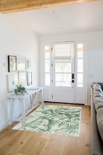 Safavieh Barbados Collection Accent Rug - 4' x 6', Green & Teal, Tropical Botanical Design, Non-Shedding & Easy Care, Indoor/Outdoor & Washable-Ideal for Patio, Backyard, Mudroom (BAR598Y) in White Scandinavian Entryway