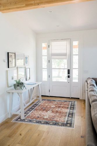 BRICHOEE Vintage Washable Area Rug 4x6 Brick Red Low-Pile Indoor Floral Print Carpet Non Slip Printed Persian Boho Rug for Living Room in White Scandinavian Entryway