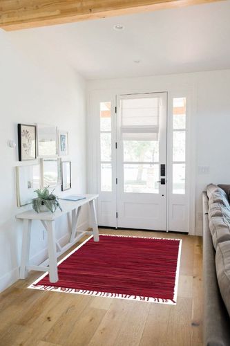 Unique Loom Chindi Cotton Collection Soft Hand Woven Natural Fiber Striped Area Rug, 4 ft x 6 ft, Red/Purple in White Scandinavian Entryway