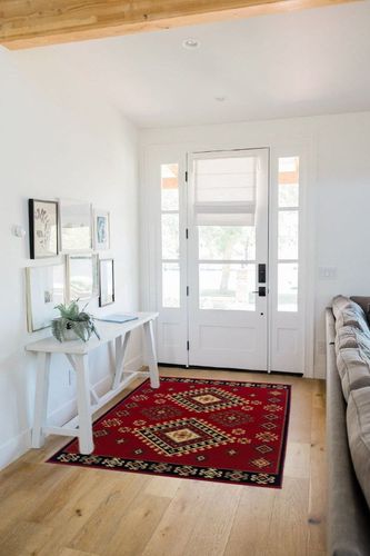 SUPERIOR Indoor Small Area Rug with Jute Backing, Bohemian Geometric Rugs for Home, Bedroom, Living Room, Kitchen, Entryway, Office, Southwestern Floor Decor, Santa Fe Collection, 4' x 6', Red in White Scandinavian Entryway