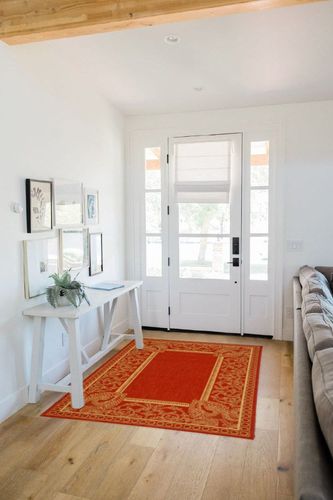 SAFAVIEH Courtyard Collection Accent Rug - 4' x 5'7", Red & Natural, Non-Shedding & Easy Care, Indoor/Outdoor & Washable-Ideal for Patio, Backyard, Mudroom (CY2965-3707) in White Scandinavian Entryway