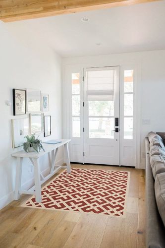 SAFAVIEH Courtyard Collection 4' x 5'7" Red/Bone CY6915 Indoor/ Outdoor Waterproof Easy-Cleaning Patio Backyard Mudroom Accent-Rug in White Scandinavian Entryway