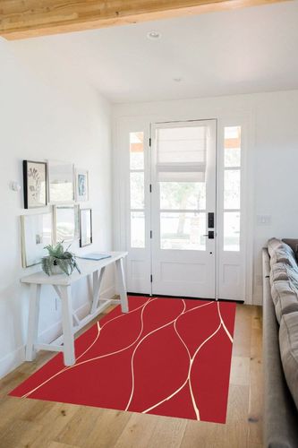 Deconovo Christmas Wave Printed Thermal Insulated Blackout Curtains, Room Darkening Energy Efficient Panel, Grommet Drapes for Bedroom (52W x 96L Inch, 2 Panels, Red) in White Scandinavian Entryway