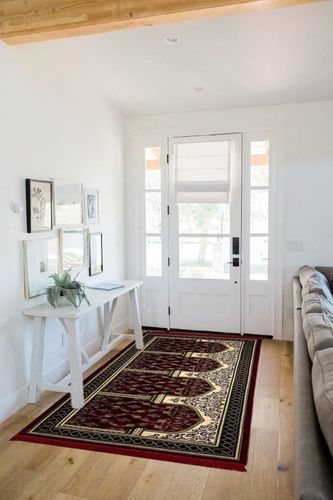 Modefa Turkish Islamic Prayer Rug - Multi Person Janamaz Sajada for Family or Mosque - Large Gathering & Group Praying Carpet - Wide Plush Velvet Praying Mat (Long 4 Person Red/Green) in White Scandinavian Entryway