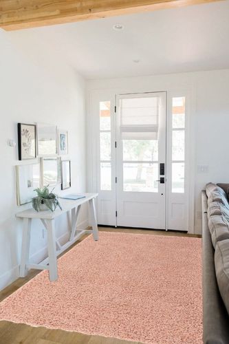 Everyday Shag Rug Pink in White Scandinavian Entryway