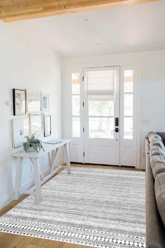 nuLOOM Kira Machine Washable Tribal Geometric Area Rug in White Scandinavian Entryway