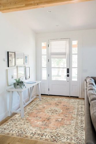 nuLOOM Ren Vintage Floral Machine Washable Area Rug in White Scandinavian Entryway