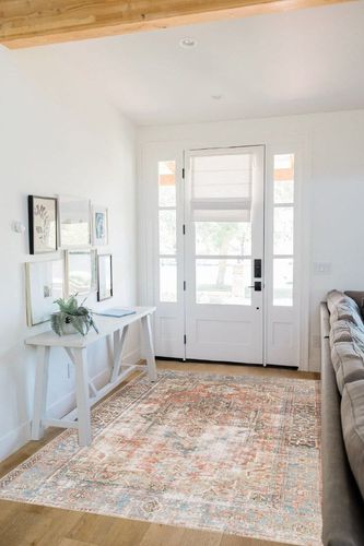 ‎Terracotta / Sky ‎Traditional ‎Stain-resistant ‎Living Room, Bedroom, Dining Room ‎Area Rug in White Scandinavian Entryway
