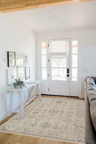 ‎Java / Multi ‎Traditional ‎Stitched Edge, Cotton Canvas Backing ‎Area Rug in White Scandinavian Entryway