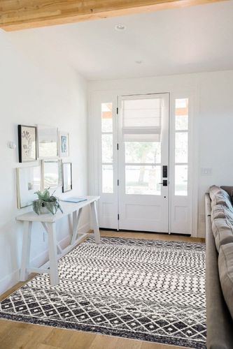 ‎Black ‎Moroccan ‎Stain Resistant, Pet friendly ‎Living Room ‎Area Rug in White Scandinavian Entryway