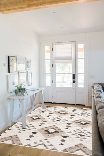 ‎Ivory/Brown ‎Shag & Flokati ‎Non shedding ‎Living Room ‎Area Rug in White Scandinavian Entryway