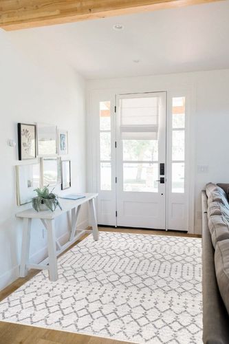 ‎Cream/Gray ‎Bohemian ‎Non shedding, Stain Resistant, Pet friendly ‎Area Rug in White Scandinavian Entryway