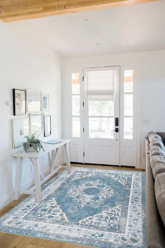 Living Room Rug 5x8 Area Rug for Bedroom Boho Rug Blue Persian Rug Soft Memory Foam Bedroom Rug Oriental Flower Rug Distressed Bohemian Carpets Floral Medallion Rugs in White Scandinavian Entryway