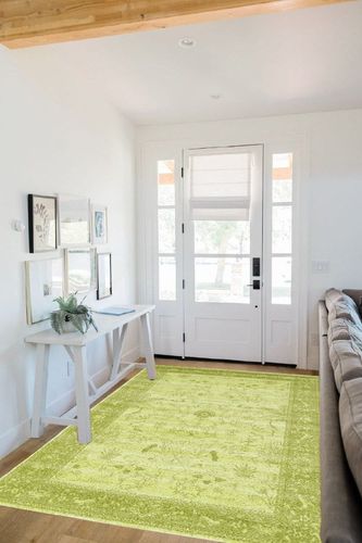 Unique Loom La Jolla Collection Farmhouse, Contemporary, Botanical, Traditional, Vintage Area Rug, 5 x 8 ft, Light Green/Green in White Scandinavian Entryway