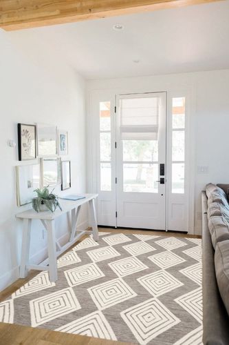 Farwell Geometric Dark Gray/Ivory Area Rug Mercury Row Rug Size: Rectangle 5' x 8' in White Scandinavian Entryway