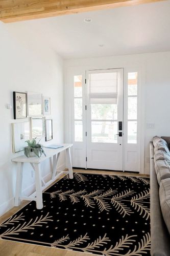 Christmas Area Rug 5 x 8, Washable Bedroom Rug Non-Slip Kitchen Rugs Non Shedding Floor Cover Mat Runner Rug for Living Room Dining Room Outdoor Carpet Merry Christmas Tree Winter Black in White Scandinavian Entryway