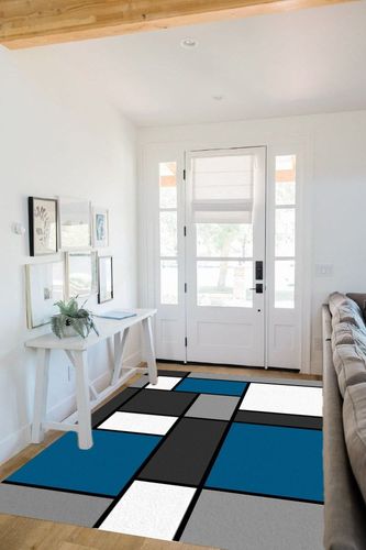Blue Grey and White Geometry Area Rugs, Entryways Mat Fluffy Soft Machine Washable Breathable Durable for Room Living Room Indoor Outdoor Hallway, 5ft x 7ft in White Scandinavian Entryway