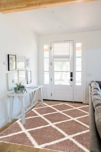 RUG BRANCH Soft Plush Retro Contemporary Boho Shag Brown White Indoor Area Rug for Living Room, Bedroom, Dining Room, and Kitchen - 5' x 7' (5'3" X 7'7") in White Scandinavian Entryway