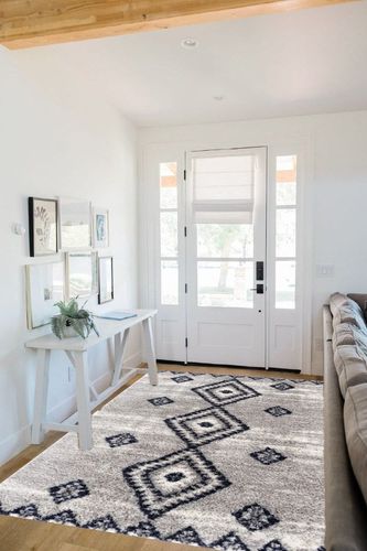 RUG BRANCH Soft Plush Retro Contemporary Moroccan Shag Grey Blue Indoor Area Rug for Living Room, Bedroom, Dining Room, and Kitchen - 5' x 7' (5'3" X 7'7") in White Scandinavian Entryway