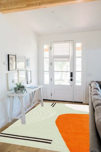 Safavieh Rodeo Drive Collection Area Rug - 5' x 8', Green & Rust, Handmade Mid-Century Modern Abstract Wool, Ideal for High Traffic Areas in Living Room, Bedroom (RD860Y) in White Scandinavian Entryway