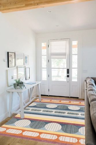 SAFAVIEH Orwell Collection Area Rug - 5'3" x 7'7", Blue & Yellow, Mid-Century Modern Design, Non-Shedding & Easy Care, Ideal for High Traffic Areas in Living Room, Bedroom (ORW367M) in White Scandinavian Entryway