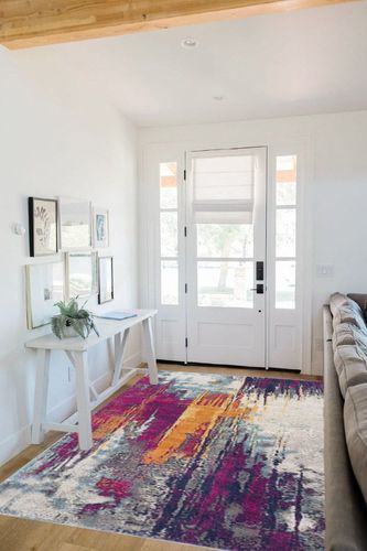 RUG BRANCH Savannah Abstract Mid-Century Modern Purple Orange Indoor Area Rug for Living Room, Bedroom, Dining Room, and Kitchen - 5' x 7' (5'3" X 7'7") in White Scandinavian Entryway