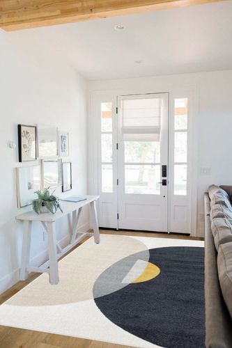 Abani Geometric Beige/Charcoal Yellow Area Rug - 5'x 8' - Modern Half-Moon Design Mid-Century Deco - Easy to Clean - Durable for High Traffic Areas – Bedroom & Office - Medium Pile in White Scandinavian Entryway