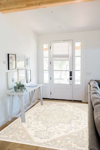 SAFAVIEH Micro-Loop Collection Area Rug - 5' x 8', Ivory & Beige, Handmade Shabby Chic Medallion Wool, Ideal for High Traffic Areas in Living Room, Bedroom (MLP503B) in White Scandinavian Entryway