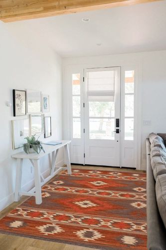 Safavieh Kilim Collection Area Rug - 5' x 8', Brown & Dark Grey, Handmade Tribal Southwestern Boho Rustic Wool, Ideal for High Traffic Areas in Living Room, Bedroom (KLM331T) in White Scandinavian Entryway