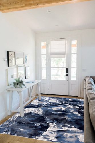 Abani Rugs Contemporary Blue & Grey Marble Ice Design 5’3” x 7’6” (5'x8') Area Rug - Modern Swirl Watercolor Non-Shedding Bedroom Rug in White Scandinavian Entryway
