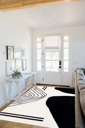 Safavieh Rodeo Drive Collection Area Rug - 5' x 8', Ivory & Black, Handmade Mid-Century Modern Abstract Wool, Ideal for High Traffic Areas in Living Room, Bedroom (RD860B) in White Scandinavian Entryway