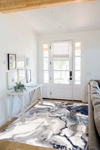 Abani Rugs Abstract Design 5’3” x 7’6” (5'x8') Bedroom Rug - Grey, Brown & Blue Modern Multi-Dimensional Non-Shedding Area Rug in White Scandinavian Entryway