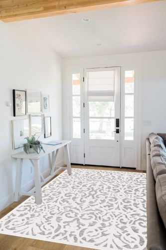 My Texas House by Orian Indoor/Outdoor Lady Bird Area Rug, 5'2" x 7'6", Natural/Grey in White Scandinavian Entryway