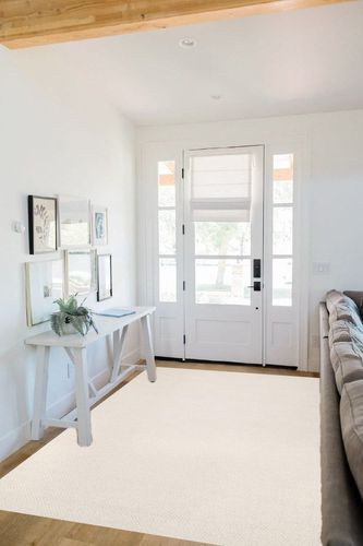 Handwoven Wool Area Rug- Natural Yarn- Contemporary Farmhouse Decor- ecofriendly Rugs for Bedroom Living Room (Ivory, 5'x8') in White Scandinavian Entryway