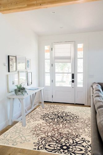 SUPERIOR Indoor Large Area Rug for Bedroom, Living/Dining Room, Entryway, Office, Farmhouse Aesthetic Floor Throw, Modern Floral Geometric Decor, Jute Backing, Leigh Collection, 5' x 8', Beige in White Scandinavian Entryway