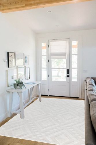 Antep Rugs Palafito 5x7 Diamond Geometric High-Low Pile Shag Textured Indoor Area Rug, White, 5'3" x 7'6" in White Scandinavian Entryway