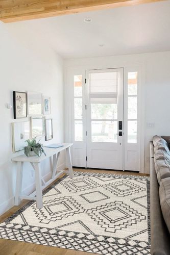 JONATHAN Y MOH200A-5 Amir Moroccan Beni Souk Indoor Area-Rug Bohemian Farmhouse Rustic Geometric Easy-Cleaning Bedroom Kitchen Living Room Non Shedding, 5 X 8, Cream,Black in White Scandinavian Entryway