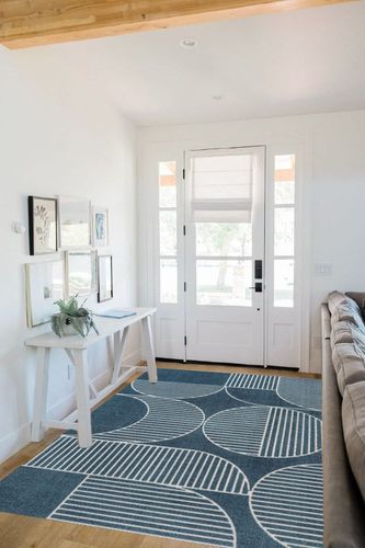 JONATHAN Y SCN104A-5 Nordby Geometric Arch Scandi Striped Indoor Area Rug, Contemporary, Coastal, Bohemian, Transitional for Bedroom,Kitchen,Living Room,Non Shedding,Easy-Washing, Blue, 5 X 8 in White Scandinavian Entryway
