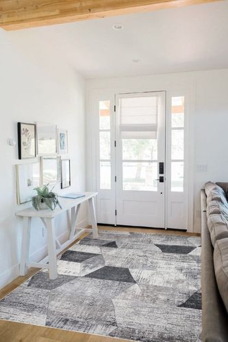 5x7 Contemporary are Rug in Grey - Blue for Living Room and Bedroom: Modern, Geometric Design, Non-Slip, Washable, Perfect for Dining Room, Big and Stylish Home Carpet, Ideal for Any Space in White Scandinavian Entryway