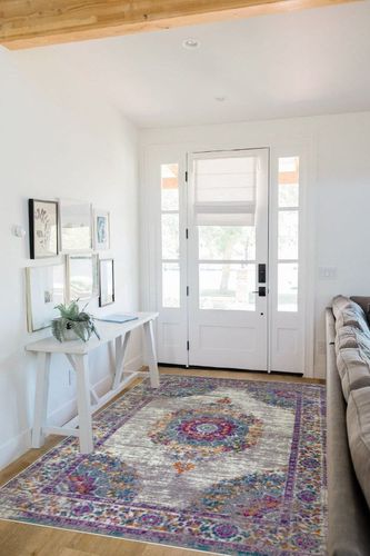 Leick Home 596114 Oryn Vintage Multicolor Medallion Boho Chic Living Room Bedroom Area Rug Rectangle 5'3" x 7'7" in White Scandinavian Entryway