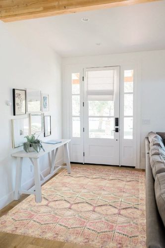 Loloi II Layla Collection LAY-17 Pink/Lagoon, Traditional 5'-0" x 7'-6" Area Rug in White Scandinavian Entryway