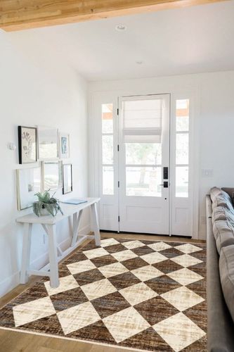 nuLOOM Meline Checkered Fringe Area Rug, 5x8, Beige in White Scandinavian Entryway