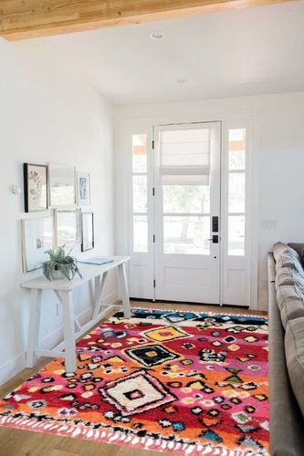 nuLOOM Alane Moroccan Tassel Shaggy Area Rug, 5x8, Multi in White Scandinavian Entryway