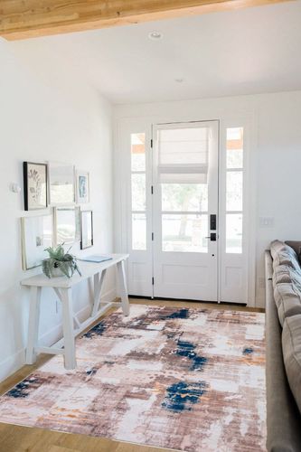 5x7 Abstract Area Rug in Blue & Beige - Indoor Accent Rugs for Living Room, Entryway, Bedroom, Modern Throw Rug, Non-Slip & Machine Washable, Colorful Bedside & Entryway Rugs with Unique Print Design in White Scandinavian Entryway